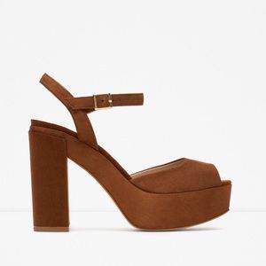 NWOT ZARA LEATHER PLATFORM HEEL SANDAL SIZE 6.5